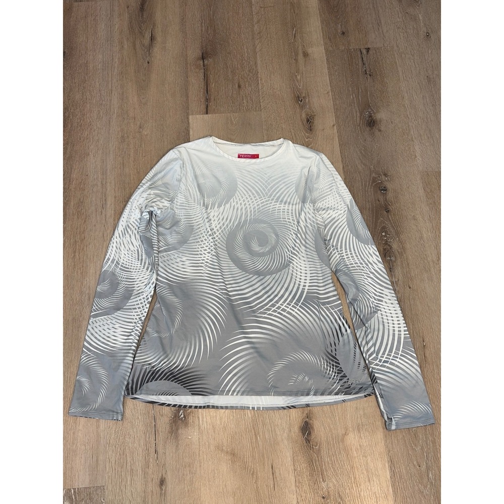 Terry Precision Bicycles Women Grey White Spiral Long Sleeve Cycling Jersey L